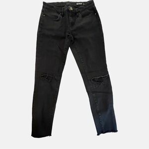 BLANK NYC Intro Blown out Knee Distressed Raw Hem Denim Jeans 27 Black